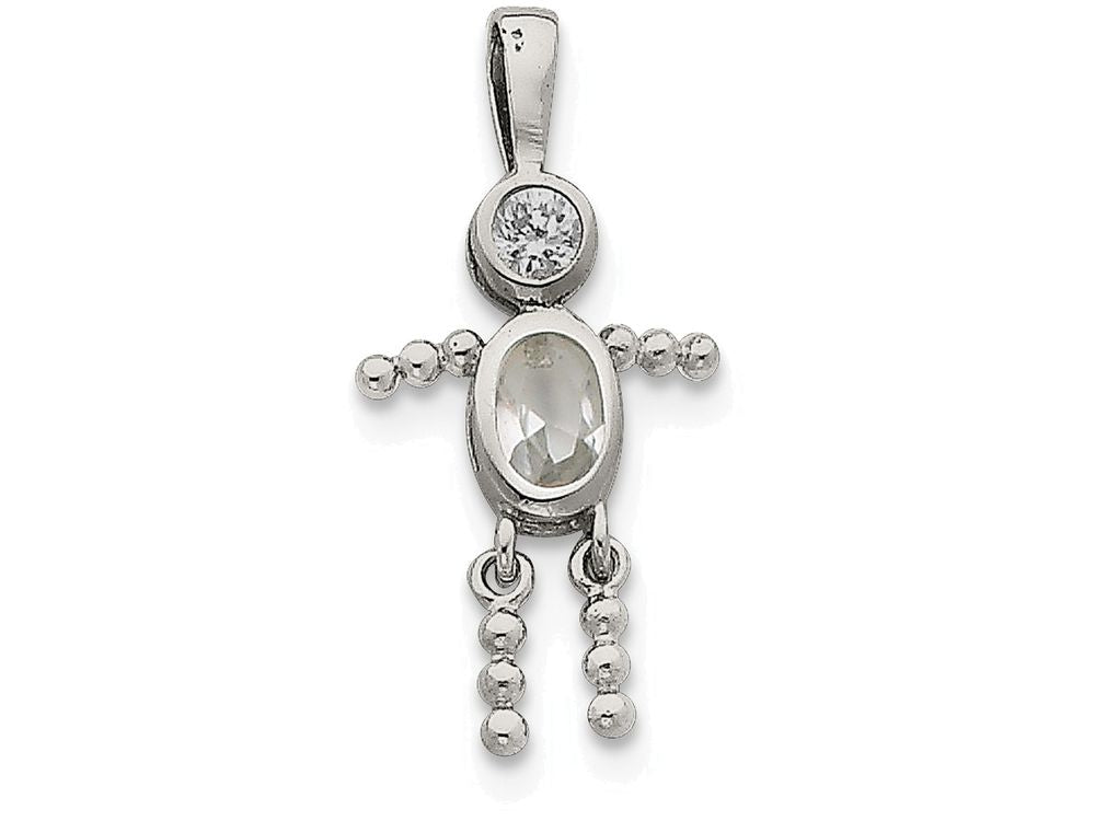 FJC Finejewelers Sterling Silver CZ and Glass April Themed Boy Pendant Necklace - Chain Included