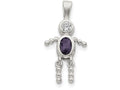 FJC Finejewelers Sterling Silver Cubic Zirconia and February Glass Boy Pendant Necklace - Chain Included