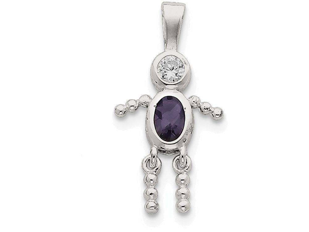 FJC Finejewelers Sterling Silver Cubic Zirconia and February Glass Boy Pendant Necklace - Chain Included