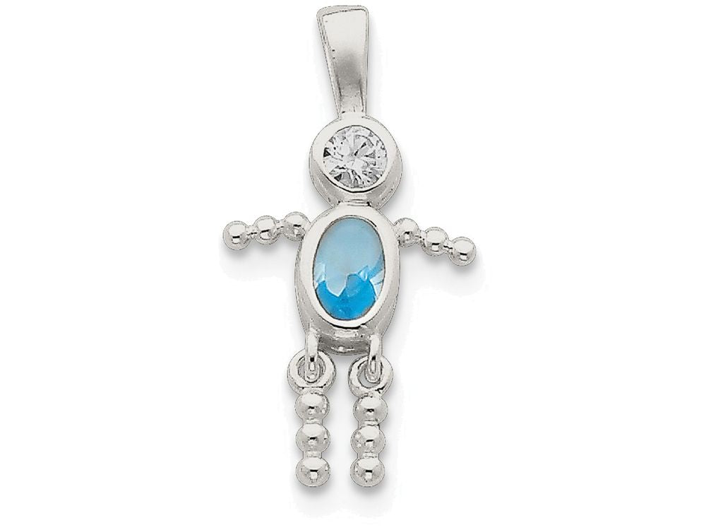 FJC Finejewelers Sterling Silver Cubic Zirconia and March Glass Boy Pendant Necklace - Chain Included