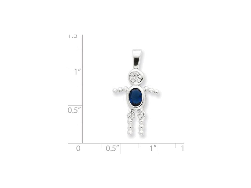 FJC Finejewelers Sterling Silver Cubic Zirconia and September Glass Boy Pendant Necklace - Chain Included