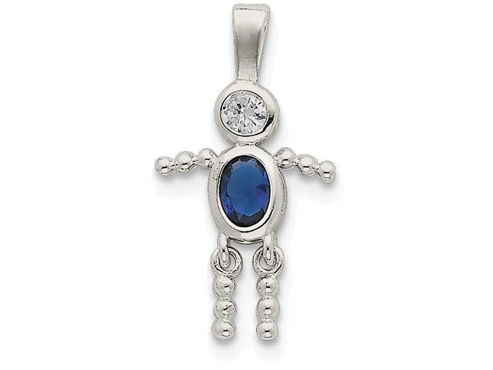 FJC Finejewelers Sterling Silver Cubic Zirconia and September Glass Boy Pendant Necklace - Chain Included