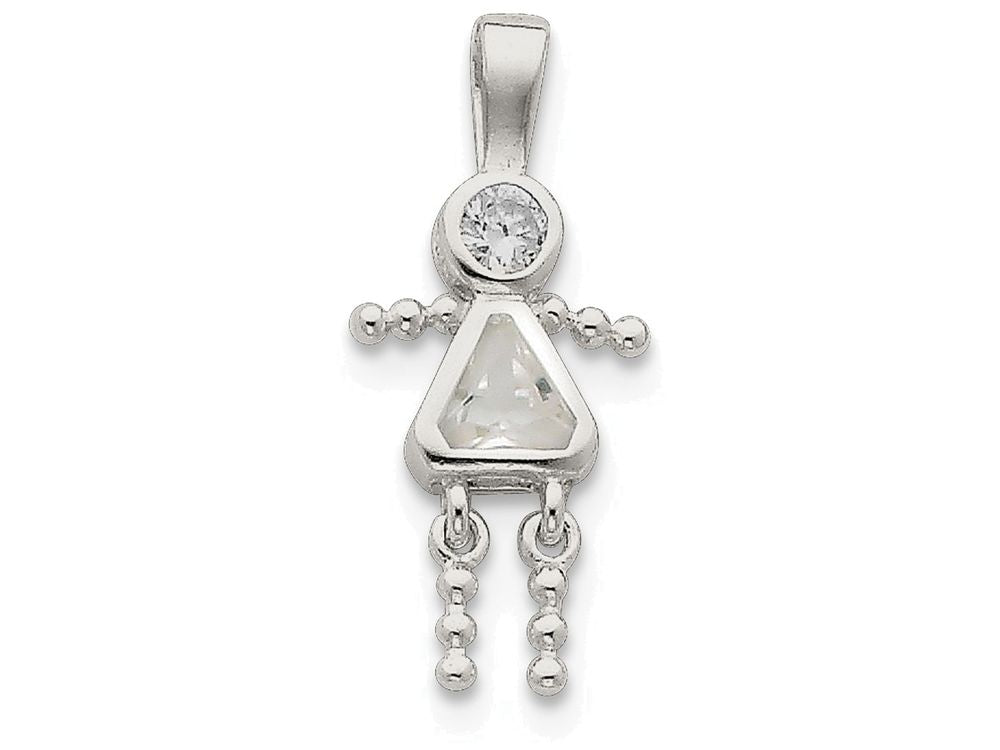 FJC Finejewelers Sterling Silver Cubic Zirconia and April Glass Girl Pendant Necklace - Chain Included