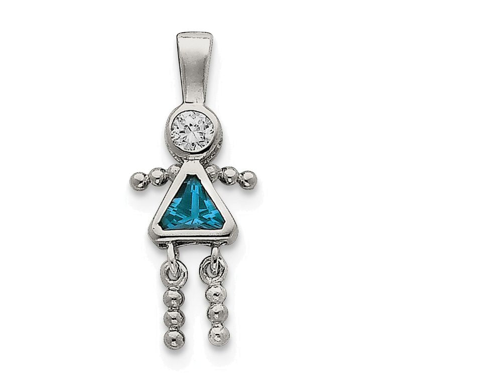 FJC Finejewelers Sterling Silver Cubic Zirconia and December Glass Girl Pendant Necklace - Chain Included