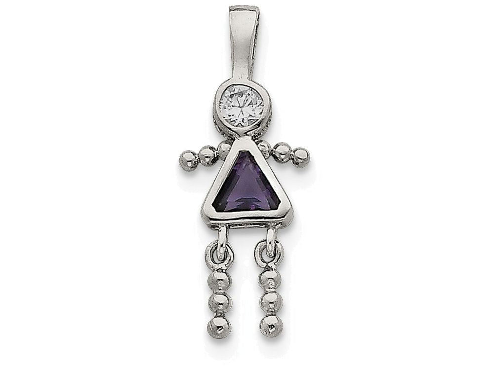 FJC Finejewelers Sterling Silver Cubic Zirconia and February Glass Girl Pendant Necklace - Chain Included