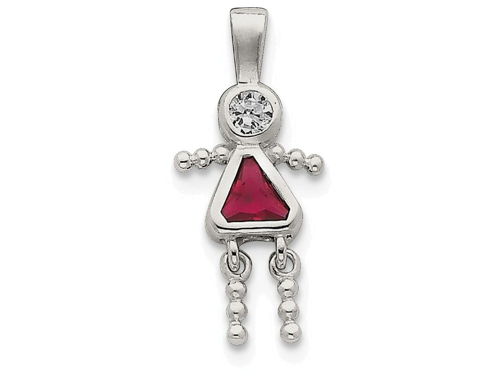 FJC Finejewelers Sterling Silver Cubic Zirconia and July Glass Girl Pendant Necklace - Chain Included