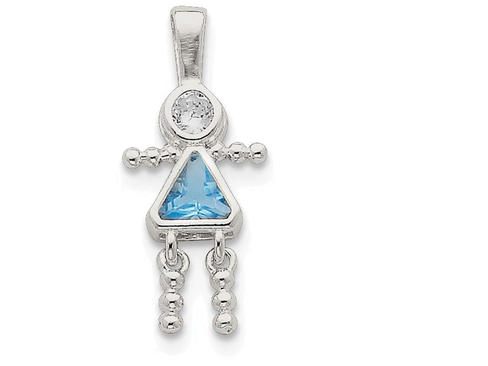 FJC Finejewelers Sterling Silver Cubic Zirconia and March Glass Girl Pendant Necklace - Chain Included