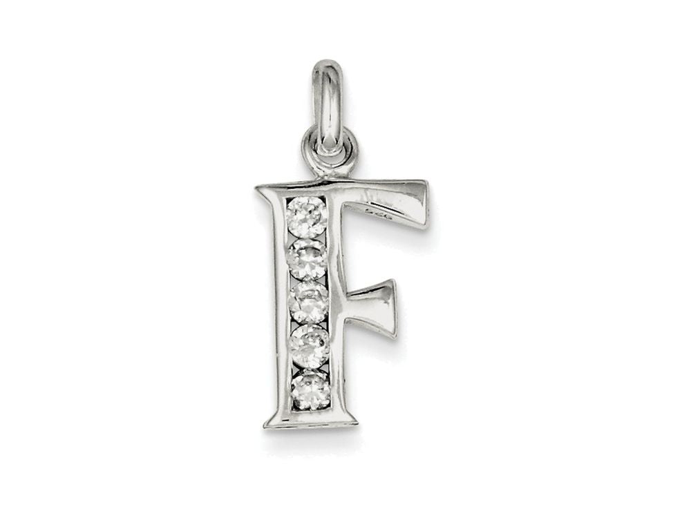 FJC Finejewelers Sterling Silver White Cubic Zirconia Initial F Pendant Necklace - Chain Included