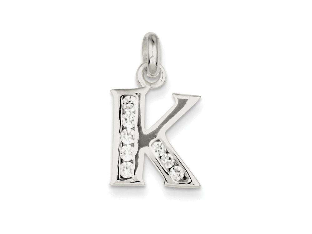 FJC Finejewelers Sterling Silver White Cubic Zirconia Initial K Pendant Necklace - Chain Included