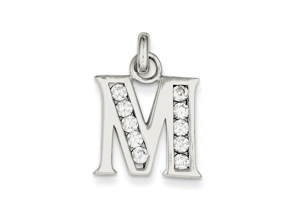 FJC Finejewelers Sterling Silver White Cubic Zirconia Initial M Pendant Necklace - Chain Included