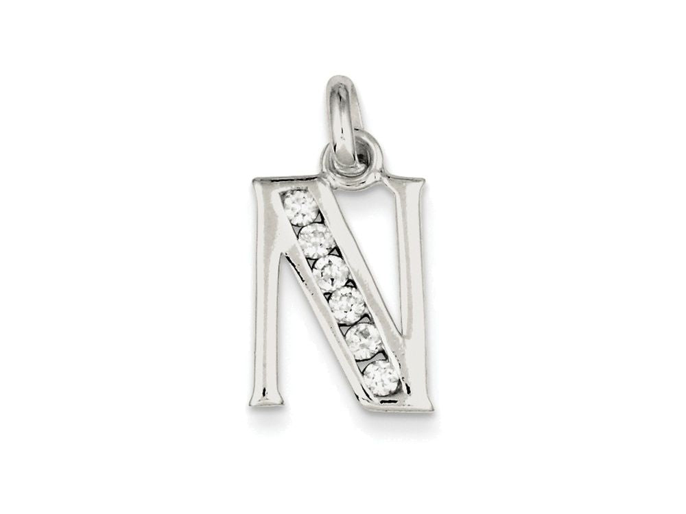 FJC Finejewelers Sterling Silver White Cubic Zirconia Initial N Pendant Necklace - Chain Included