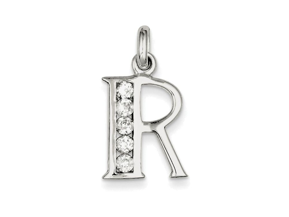 FJC Finejewelers Sterling Silver White Cubic Zirconia Initial R Pendant Necklace - Chain Included