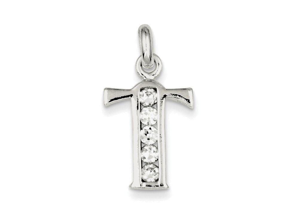 FJC Finejewelers Sterling Silver White Cubic Zirconia Initial T Pendant Necklace - Chain Included