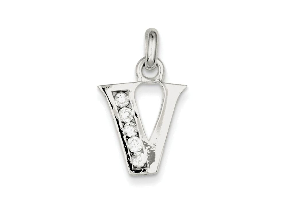 FJC Finejewelers Sterling Silver White Cubic Zirconia Initial V Pendant Necklace - Chain Included