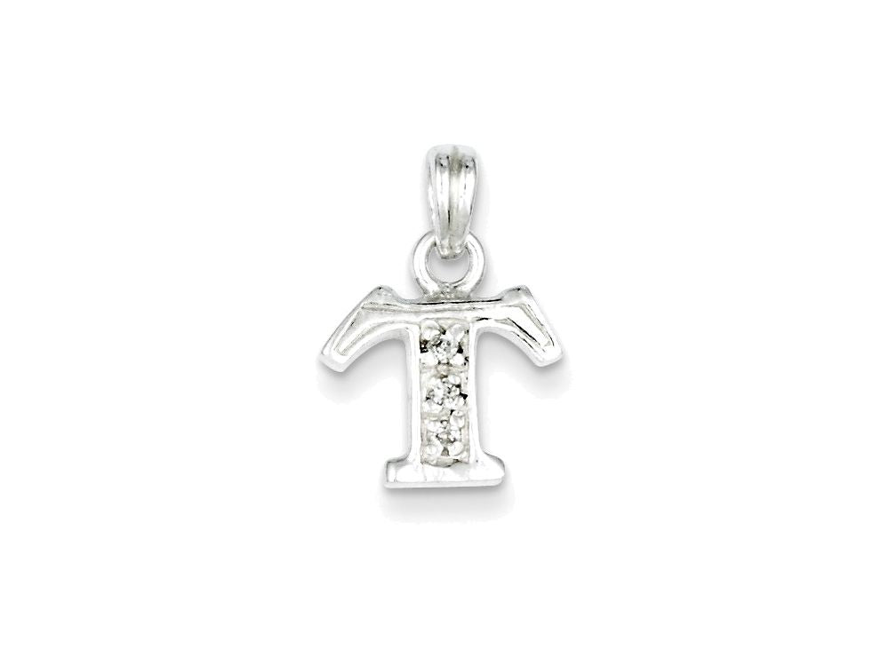 FJC Finejewelers Sterling Silver Cubic Zirconia Initial T Pendant Necklace - Chain Included