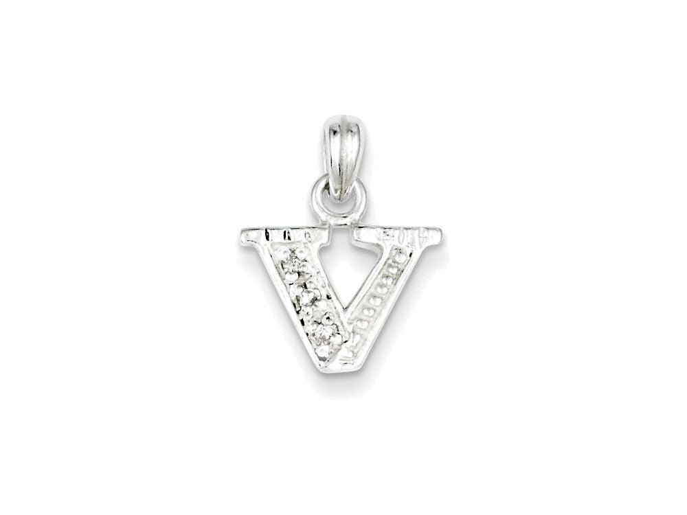 FJC Finejewelers Sterling Silver Cubic Zirconia Initial V Pendant Necklace - Chain Included