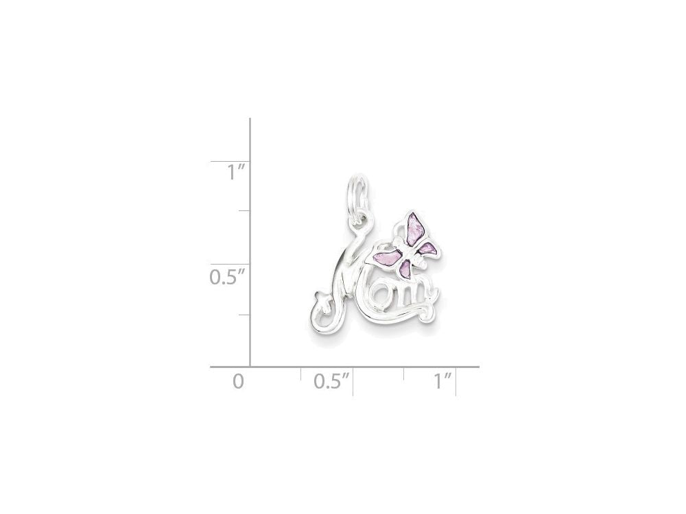 FJC Finejewelers Sterling Silver Polished Mom Butterfly Enameled Charm