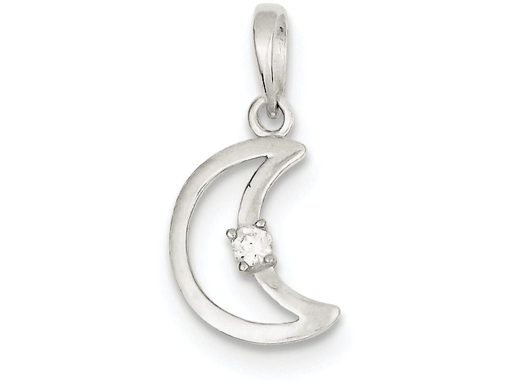 FJC Finejewelers Sterling Silver and Cubic Zirconia Polished Moon Pendant Necklace - Chain Included