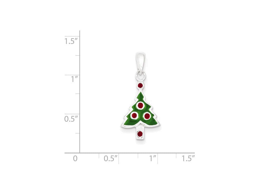 FJC Finejewelers Sterling Silver Enameled Christmas Tree Pendant Necklace - Chain Included