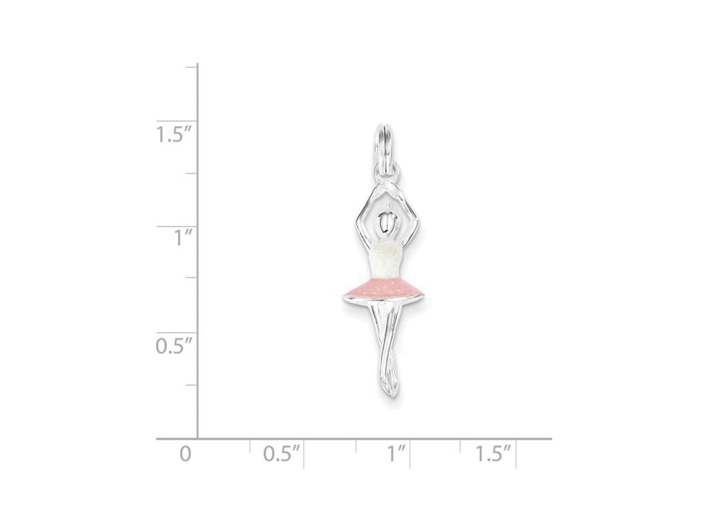 FJC Finejewelers Sterling Silver Pink and White Enamel Polished Ballerina Charm