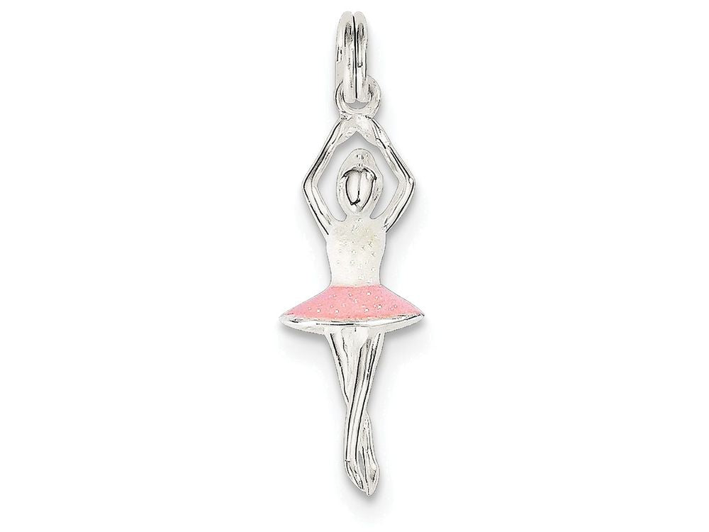 FJC Finejewelers Sterling Silver Pink and White Enamel Polished Ballerina Charm
