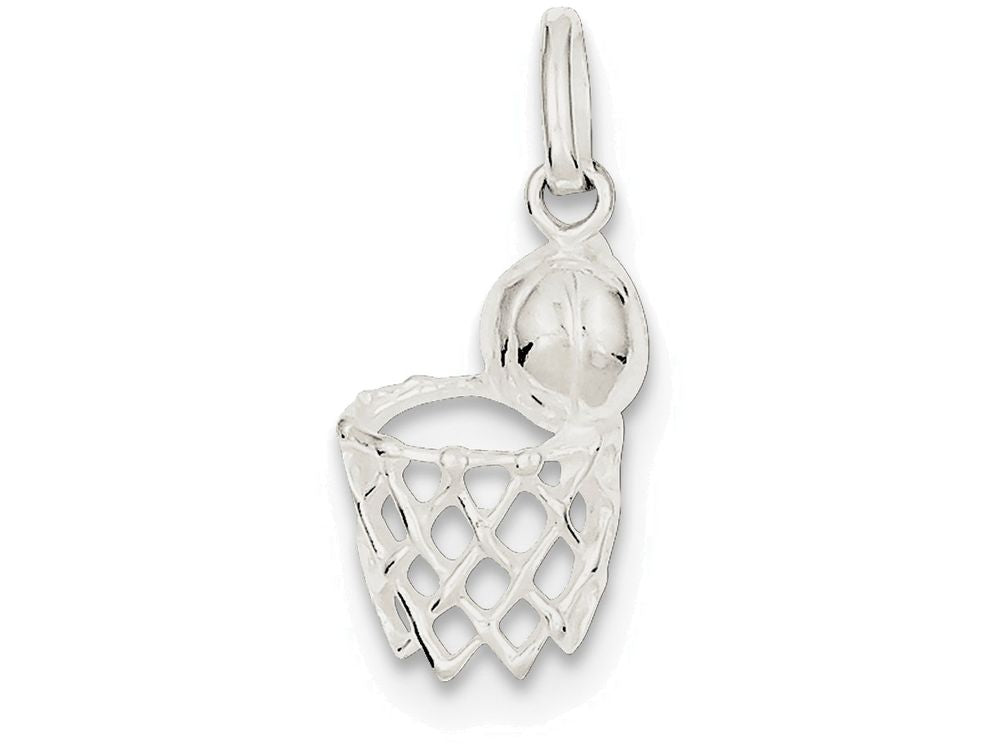 FJC Finejewelers Sterling Silver Basketball In Hoop Charm