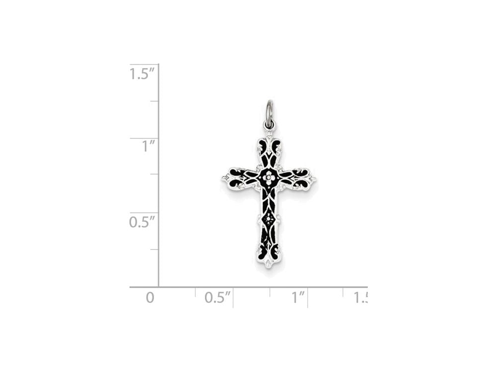 FJC Finejewelers Sterling Silver With Black Epoxy Cross Pendant Necklace - Chain Included