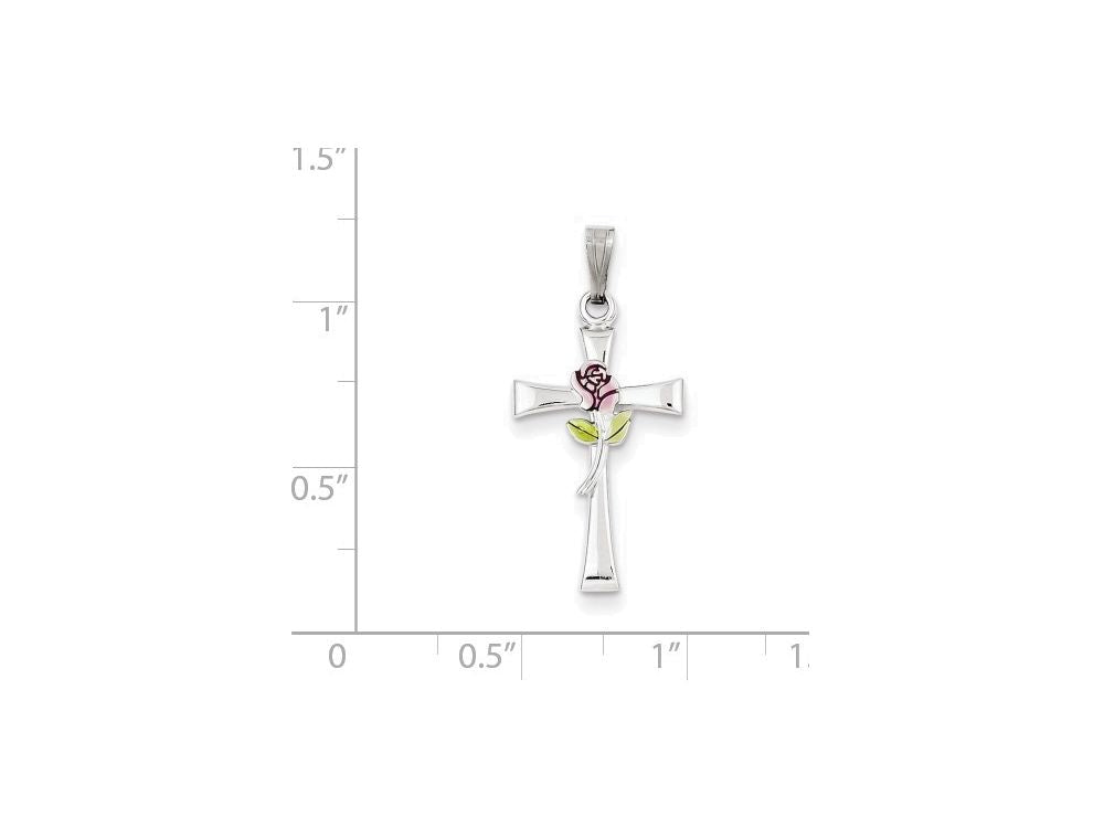 FJC Finejewelers Sterling Silver Cross With Epoxy Rose Center Pendant Necklace - Chain Included