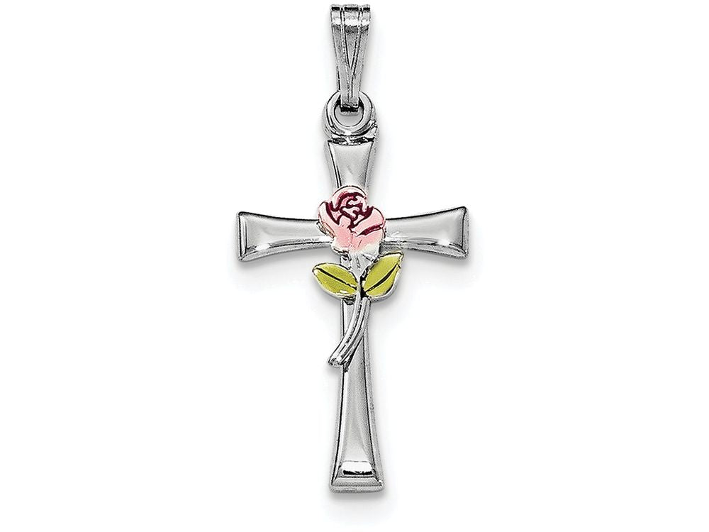 FJC Finejewelers Sterling Silver Cross With Epoxy Rose Center Pendant Necklace - Chain Included