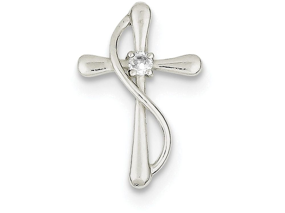 FJC Finejewelers Sterling Silver Polished Cubic Zirconia Cross Pendant Necklace - Chain Included