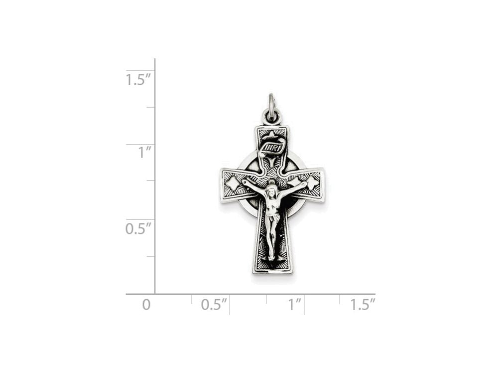 FJC Finejewelers Sterling Silver Antiqued Satin Irish Crucifix Cross Pendant Necklace - Chain Included