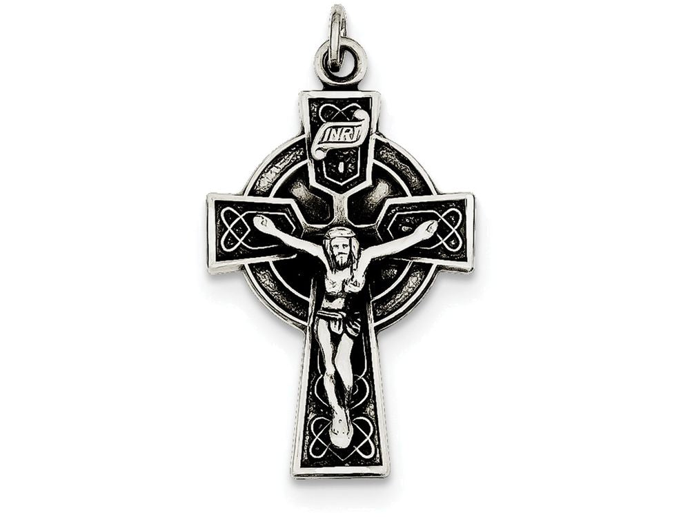 FJC Finejewelers Sterling Silver Antiqued Satin Irish Crucifix Cross Pendant Necklace - Chain Included