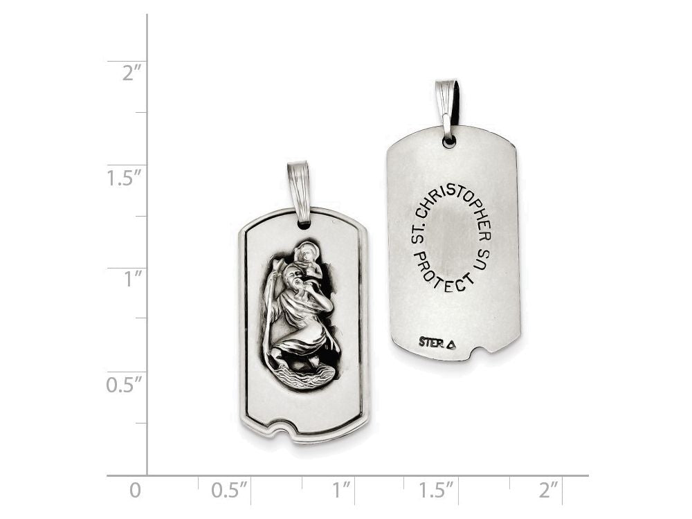 FJC Finejewelers Sterling Silver Satin Antiqued St. Christopher Dog Tag Pendant Necklace - Chain Included