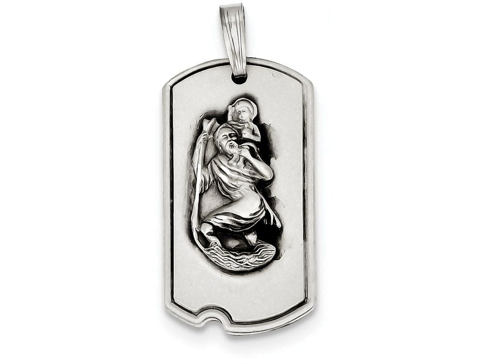 FJC Finejewelers Sterling Silver Satin Antiqued St. Christopher Dog Tag Pendant Necklace - Chain Included