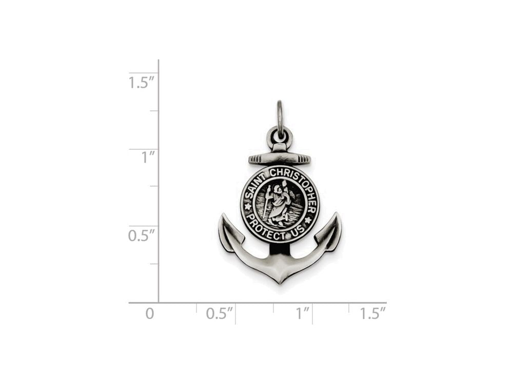 FJC Finejewelers Sterling Silver Antiqued Satin St Christopher Anchor Medal Pendant Necklace - Chain Included