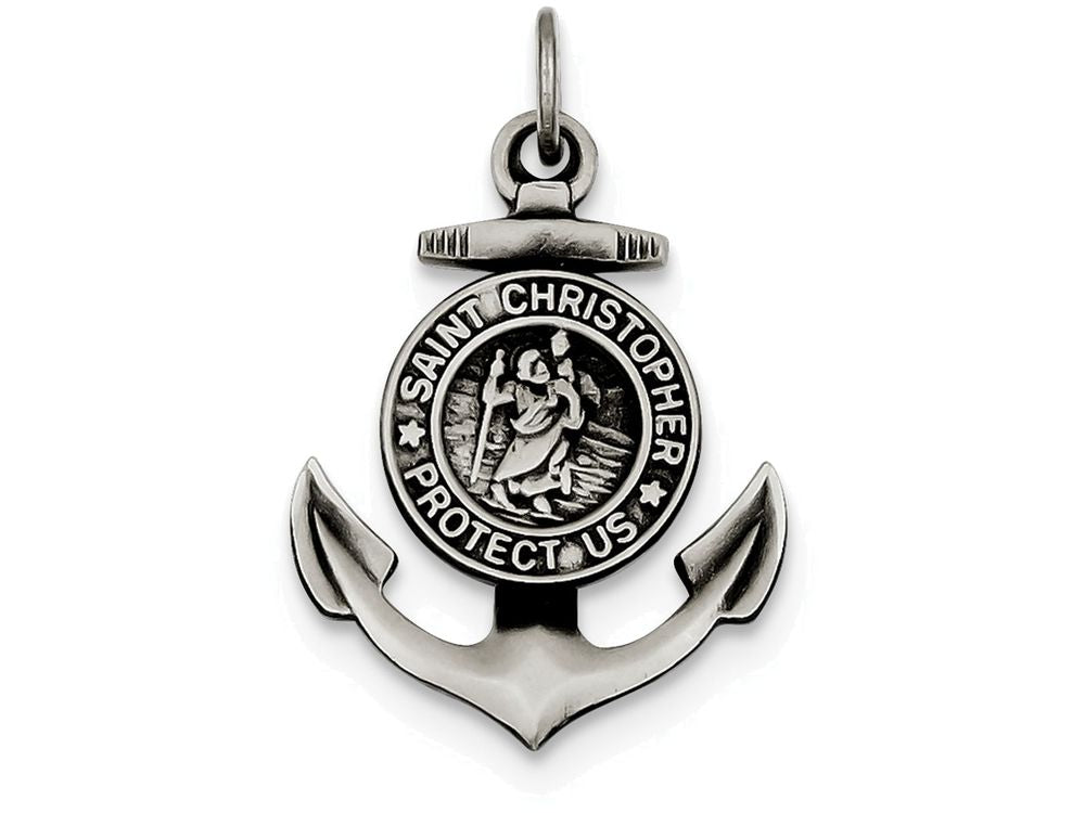 FJC Finejewelers Sterling Silver Antiqued Satin St Christopher Anchor Medal Pendant Necklace - Chain Included