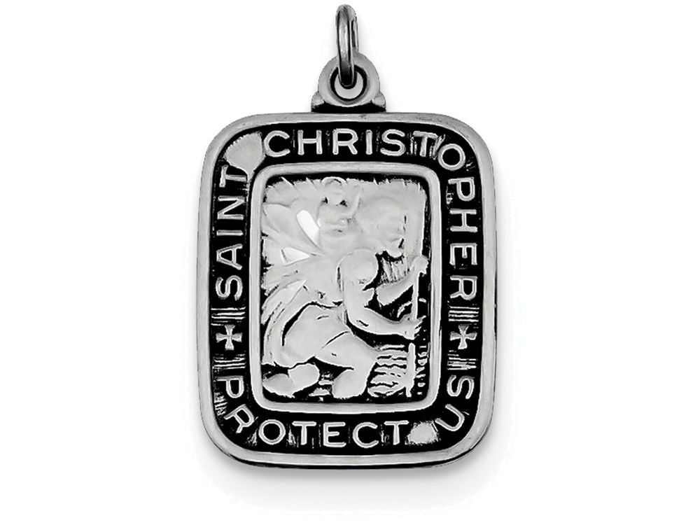FJC Finejewelers Sterling Silver Antiqued Square St. Christopher Medal Pendant Necklace - Chain Included