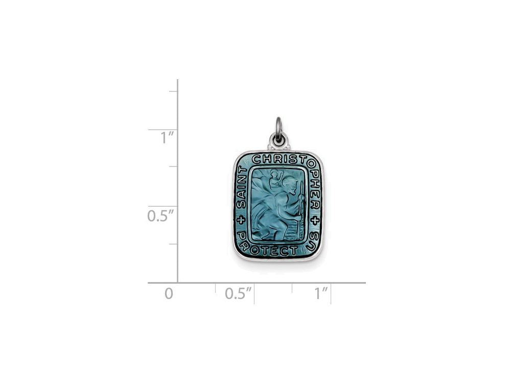 FJC Finejewelers Sterling Silver Blue Enamel Square St. Christopher Medal Pendant Necklace - Chain Included