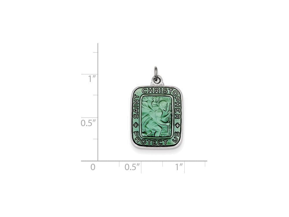 FJC Finejewelers Sterling Silver Teal Enamel Square St. Christopher Medal Pendant Necklace - Chain Included