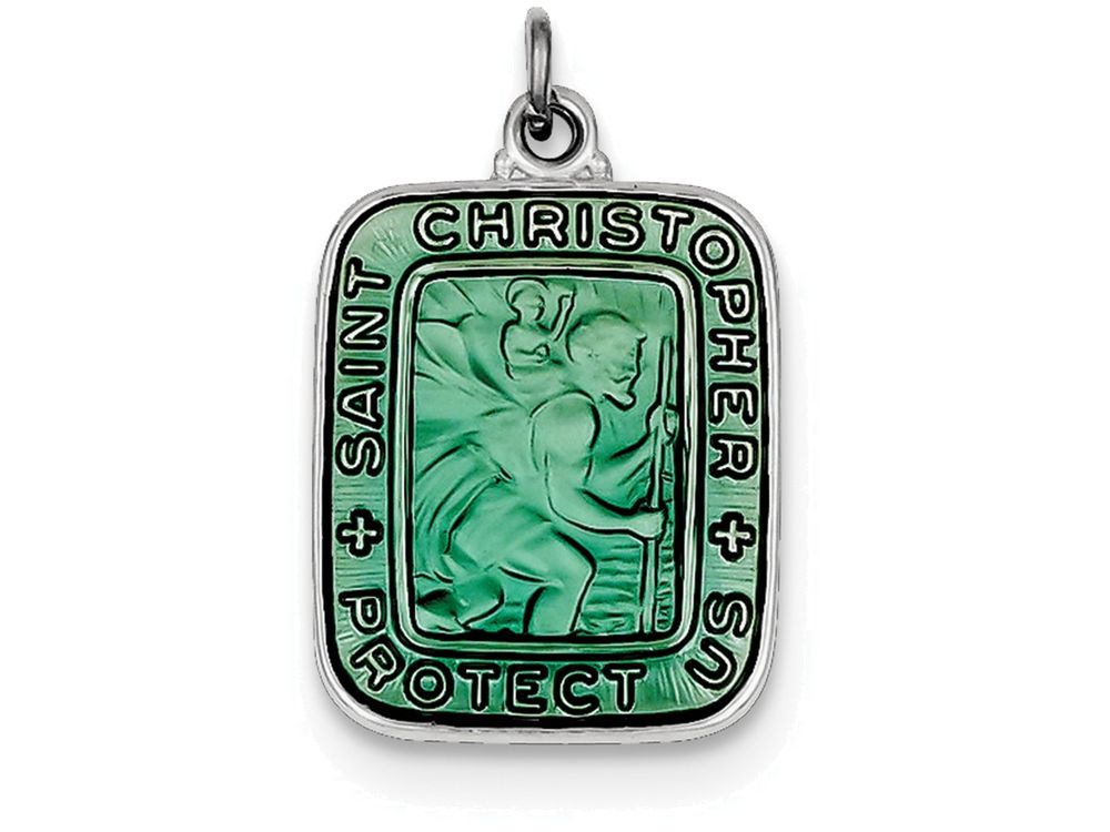 FJC Finejewelers Sterling Silver Teal Enamel Square St. Christopher Medal Pendant Necklace - Chain Included