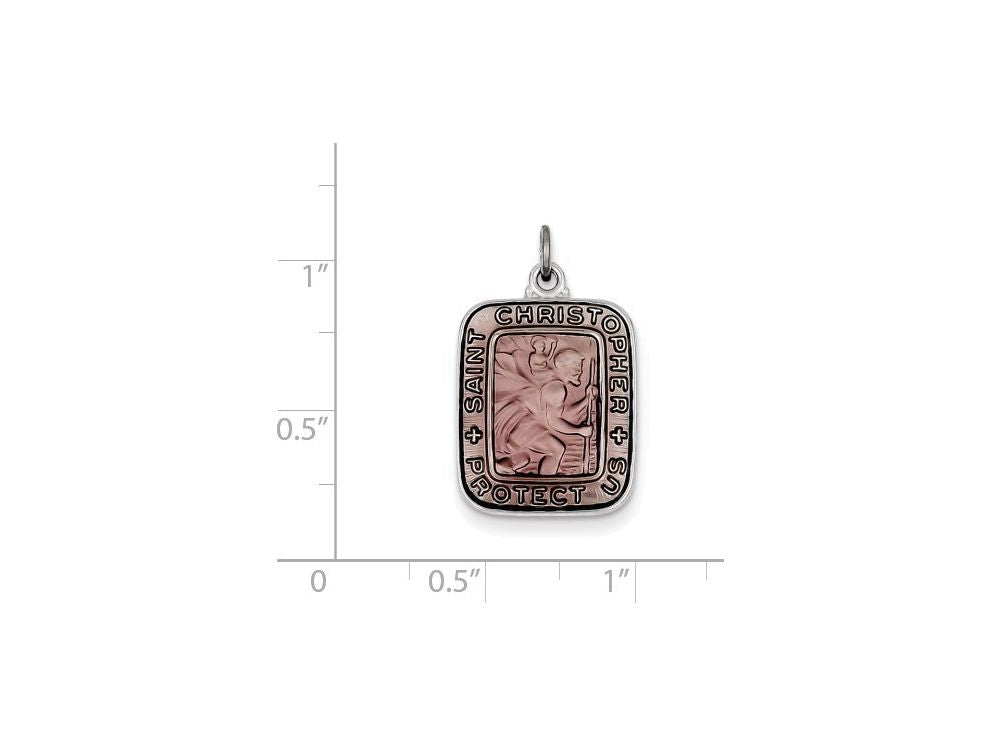 FJC Finejewelers Sterling Silver Pink Enamel Square St. Christopher Medal Pendant Necklace - Chain Included
