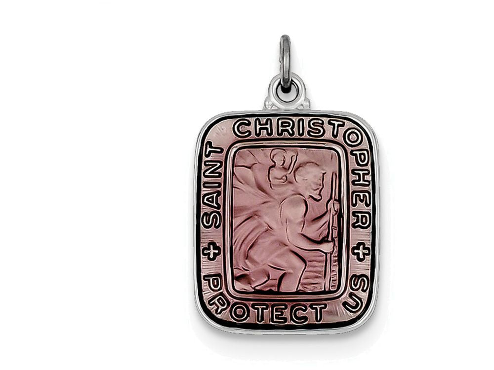 FJC Finejewelers Sterling Silver Pink Enamel Square St. Christopher Medal Pendant Necklace - Chain Included