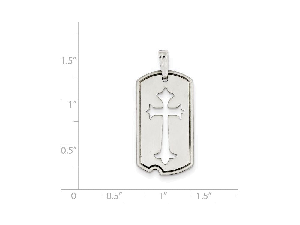 FJC Finejewelers Sterling Silver Satin Antiqued Dog Tag With Cut Out Cross Pendant Necklace - Chain Included
