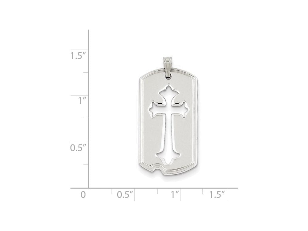 FJC Finejewelers Sterling Silver Polished Dog Tag With Cut Out Cross Pendant Necklace - Chain Included