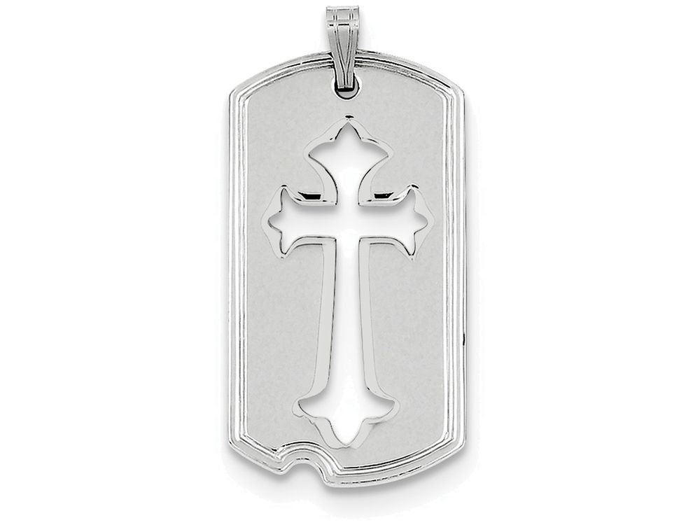 FJC Finejewelers Sterling Silver Polished Dog Tag With Cut Out Cross Pendant Necklace - Chain Included
