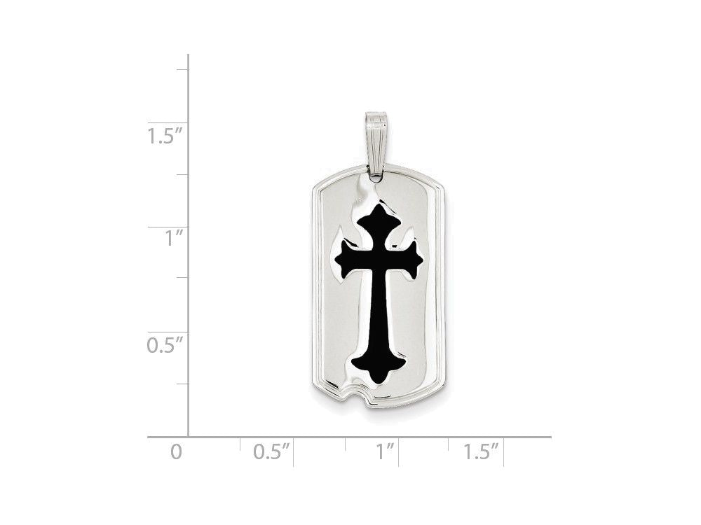 FJC Finejewelers Sterling Silver Polished With Black Epoxy Cross Dog Tag Pendant Necklace - Chain Included