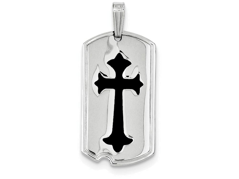 FJC Finejewelers Sterling Silver Polished With Black Epoxy Cross Dog Tag Pendant Necklace - Chain Included