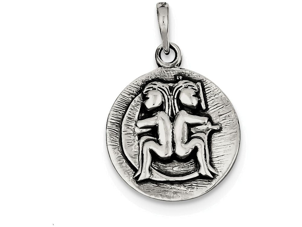 FJC Finejewelers Sterling Silver Polished Antique Finish Gemini Horoscope Pendant Necklace - Chain Included