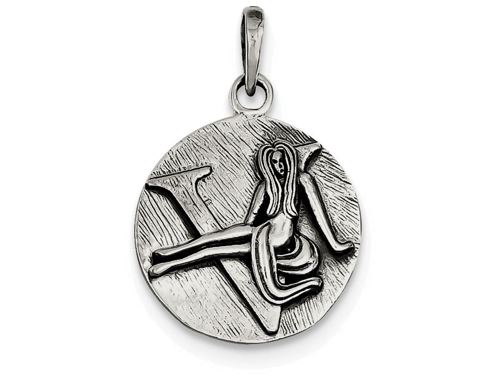 FJC Finejewelers Sterling Silver Polished Antique Finish Virgo Horoscope Pendant Necklace - Chain Included