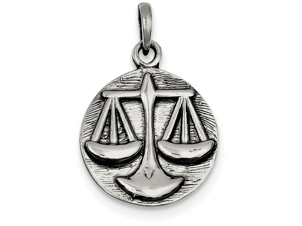 FJC Finejewelers Sterling Silver Polished Antique Finish Libra Horoscope Pendant Necklace - Chain Included